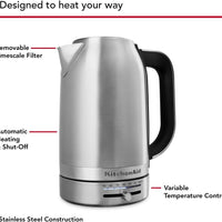 KitchenAid - 1.7 L Brushed Stainless Steel Electric Kettle - KEK1701SX