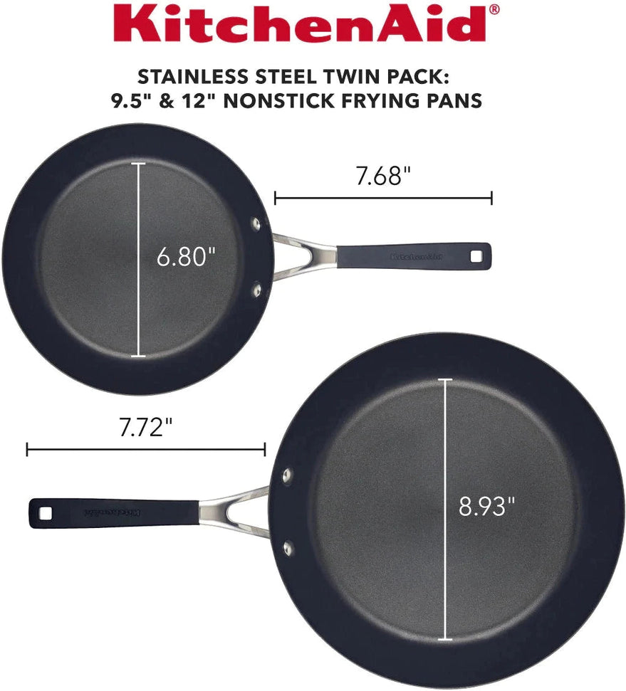 KitchenAid - 2 PC Brushed Stainless Steel Nonstick Frying Pan Set - 71023