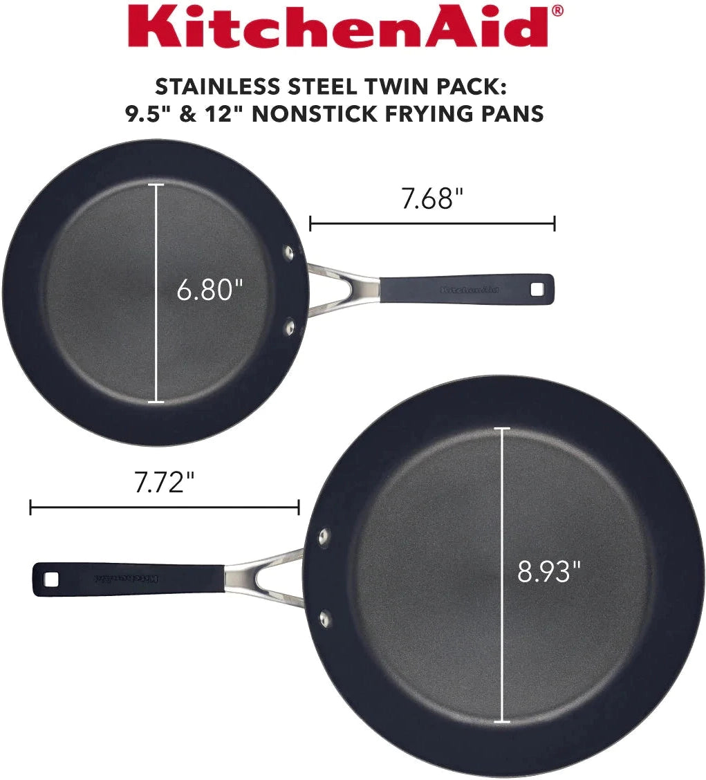 KitchenAid - 2 PC Brushed Stainless Steel Nonstick Frying Pan Set - 71023