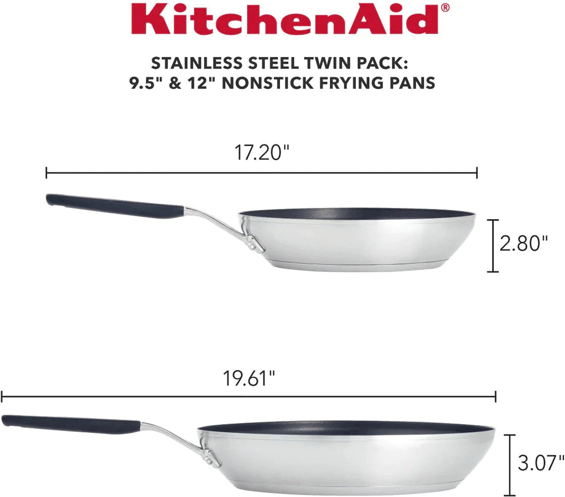 KitchenAid - 2 PC Brushed Stainless Steel Nonstick Frying Pan Set - 71023