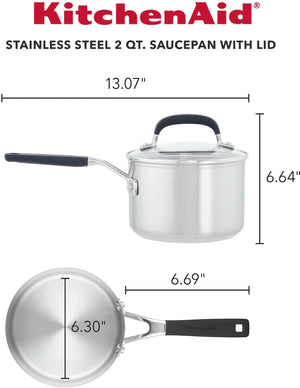 KitchenAid - 2 QT Brushed Stainless Steel Saucepan with Measuring Marks and Lid - 71020