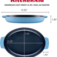 KitchenAid - 2.5" QT Blue Velvet Enameled Cast Iron Au Gratin Roasting Pan - 48689-CF05