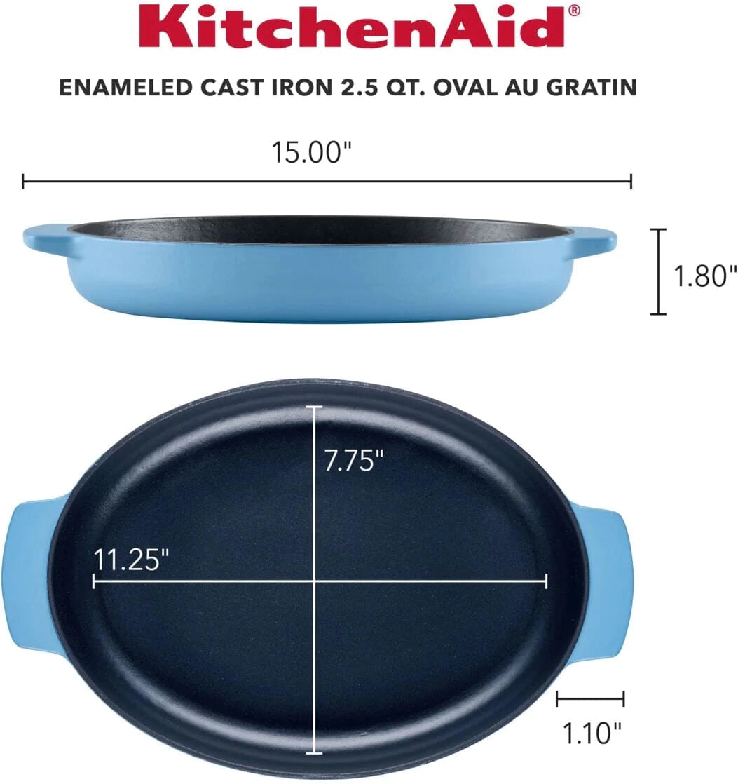 KitchenAid - 2.5" QT Blue Velvet Enameled Cast Iron Au Gratin Roasting Pan - 48689-CF05 - DISCONTINUED