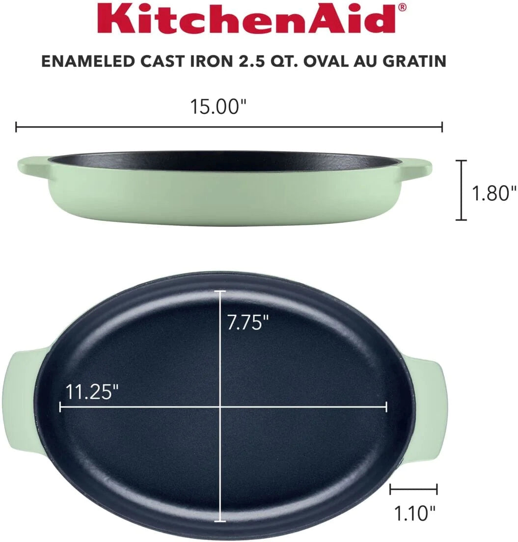 KitchenAid - 2.5" QT Pistachio Enameled Cast Iron Au Gratin Roasting Pan - 48690-CF05 - DISCONTINUED