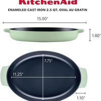 KitchenAid - 2.5" QT Pistachio Enameled Cast Iron Au Gratin Roasting Pan - 48690-CF05 - DISCONTINUED