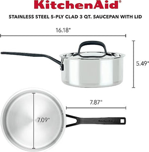 KitchenAid - 3 QT 5-Ply Clad Stainless Steel Covered Saucepan - 30050