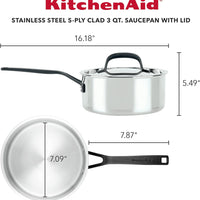 KitchenAid - 3 QT 5-Ply Clad Stainless Steel Covered Saucepan - 30050