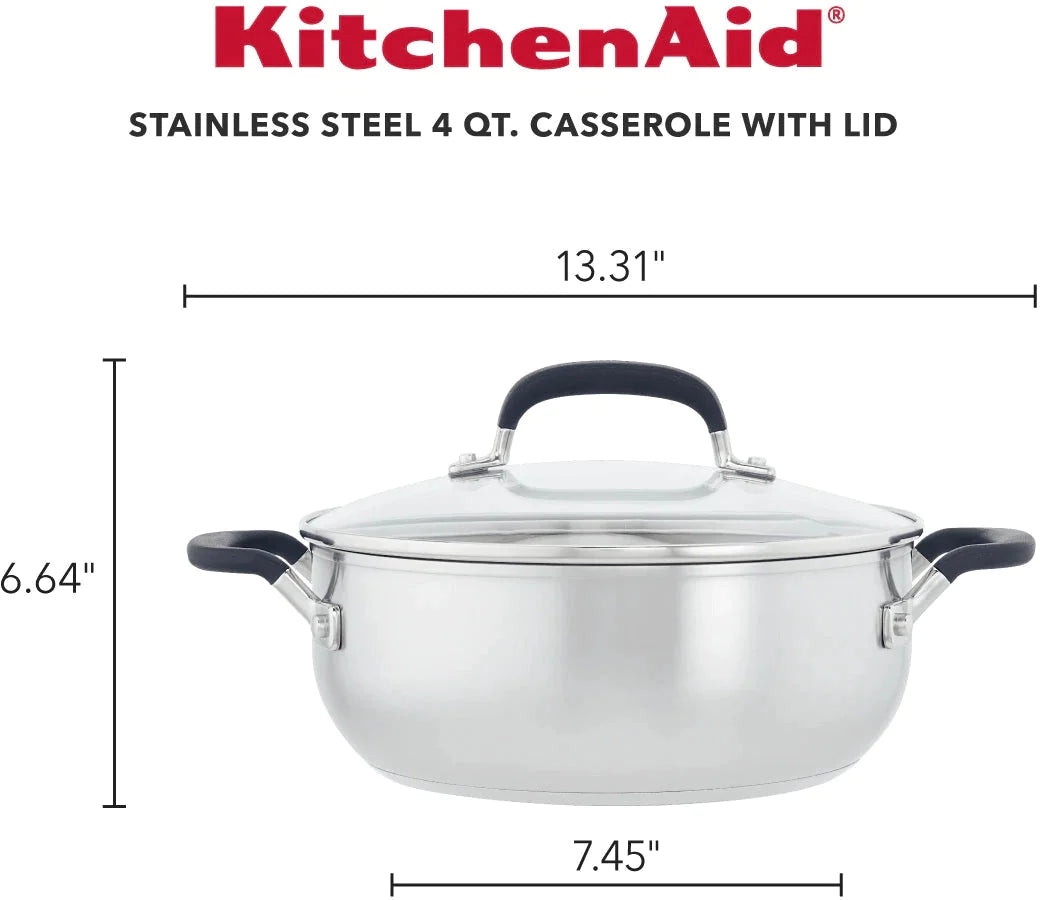 KitchenAid - 4 QT Brushed Stainless Steel Casserole with Lid - 71021