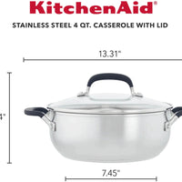 KitchenAid - 4 QT Brushed Stainless Steel Casserole with Lid - 71021
