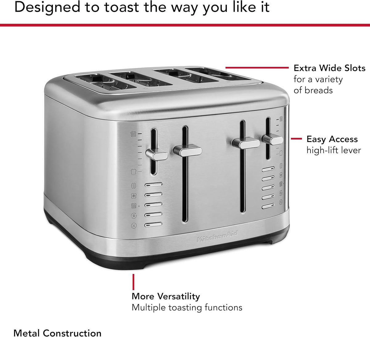 KitchenAid - 4 Slice Brushed Stainless Steel Toaster - KMT4109SX