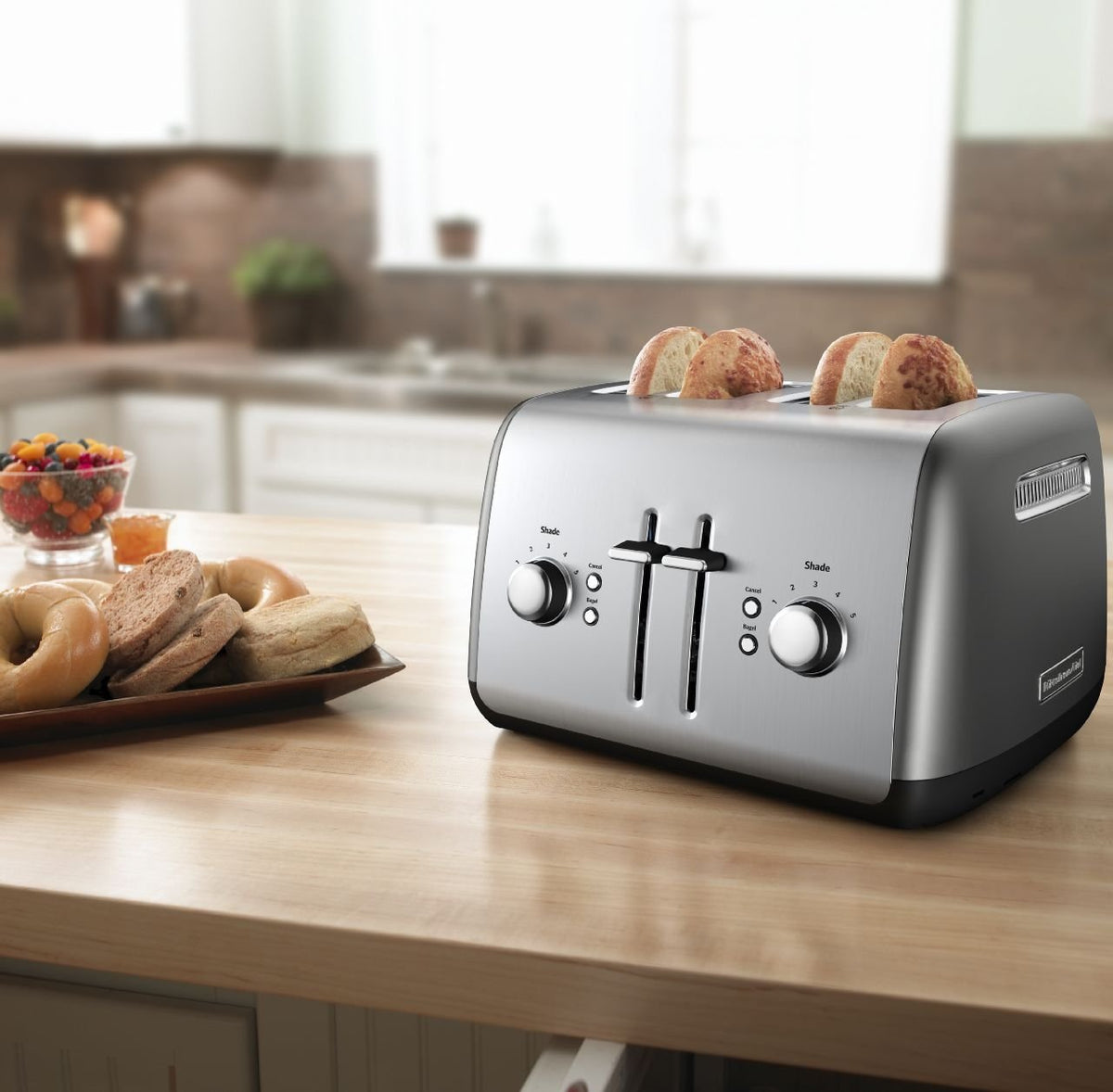 KitchenAid - 4-Slice Brushed Stainless Toaster with Manual High-Lift Lever - KMT4115SX