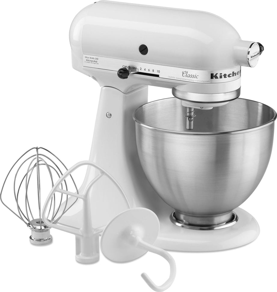 KitchenAid - 4.5 QT Classic Series White Tilt-Head Stand Mixer - K45SSWH