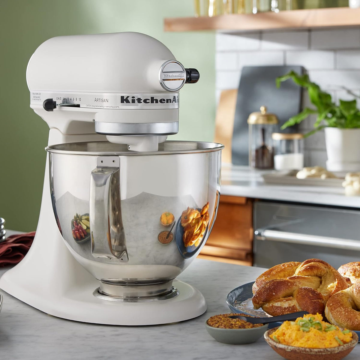 KitchenAid - 5 QT Artisan Porcelain White Tilt-Head Stand Mixer - KSM150PSPL