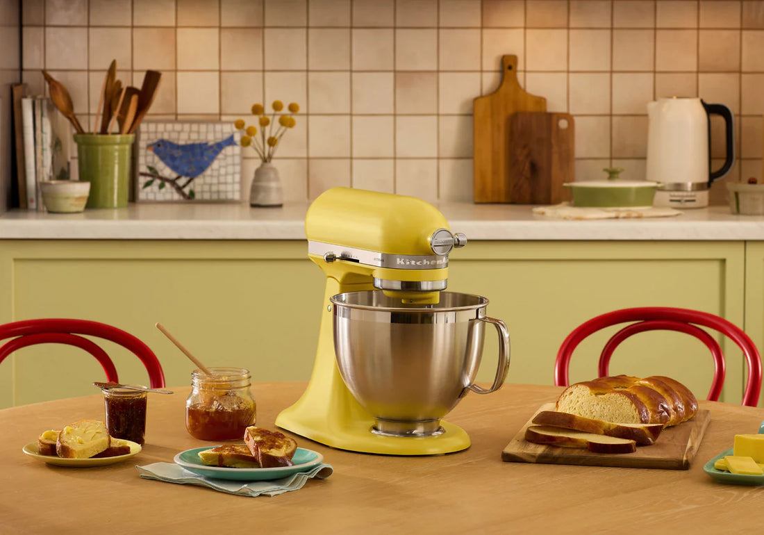 KitchenAid - 5 QT Butter Yellow Artisan Tilt-Head Stand Mixer with Premium Accessory Pack - KSM195PSBT