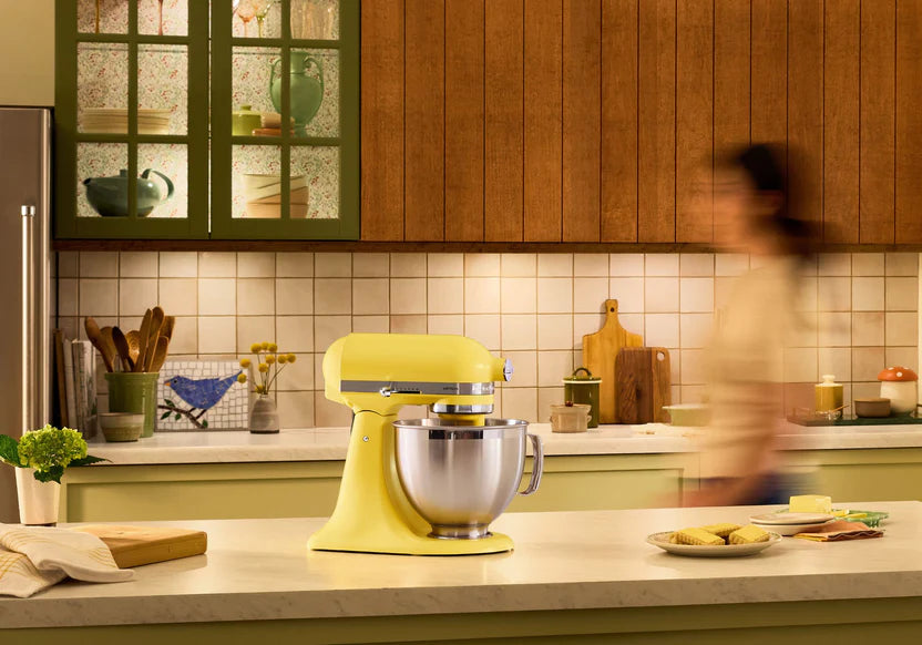 KitchenAid - 5 QT Butter Yellow Artisan Tilt-Head Stand Mixer with Premium Accessory Pack - KSM195PSBT