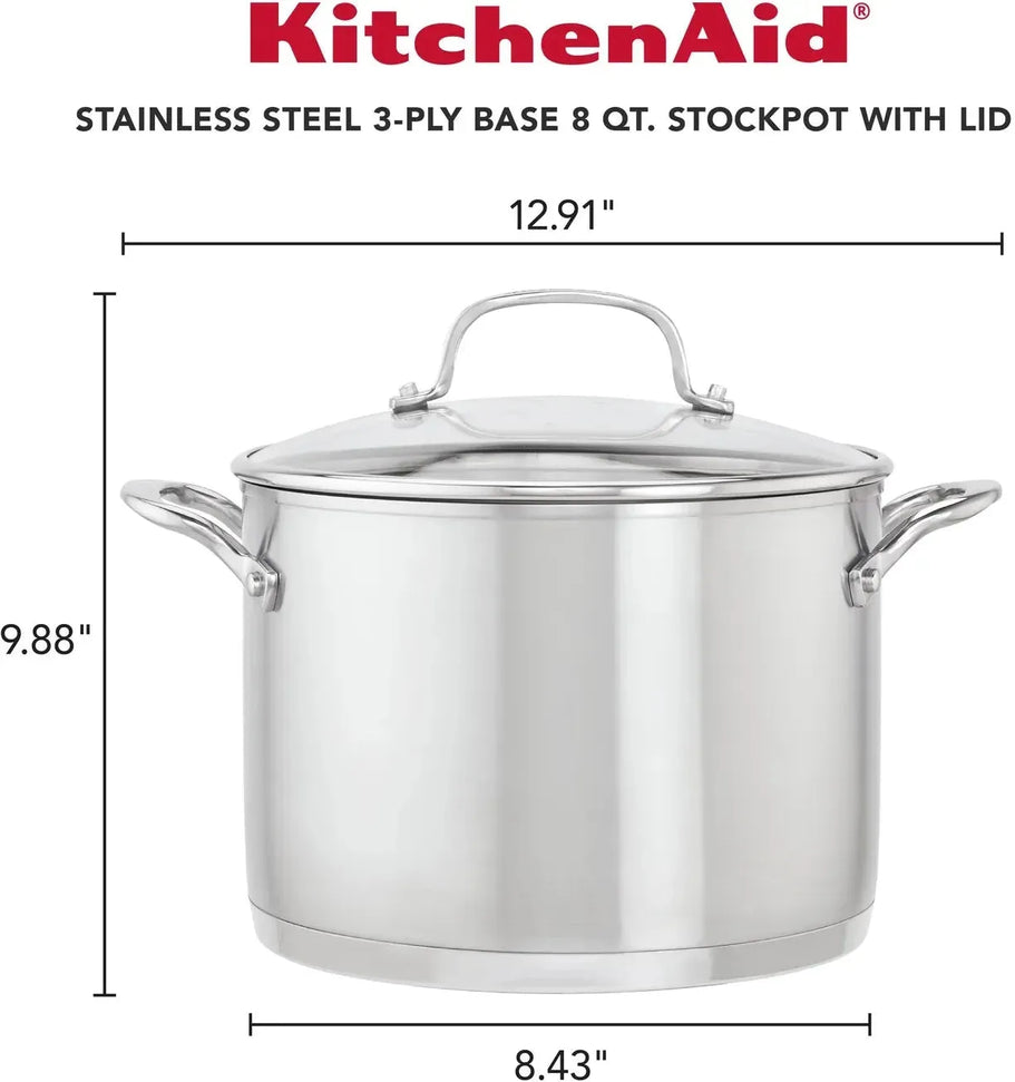 KitchenAid - 7.6 L/8 Qt. 3-Ply Base Stainless Steel Stockpot with Lid - 71003-TF05 - DISCONTINUED