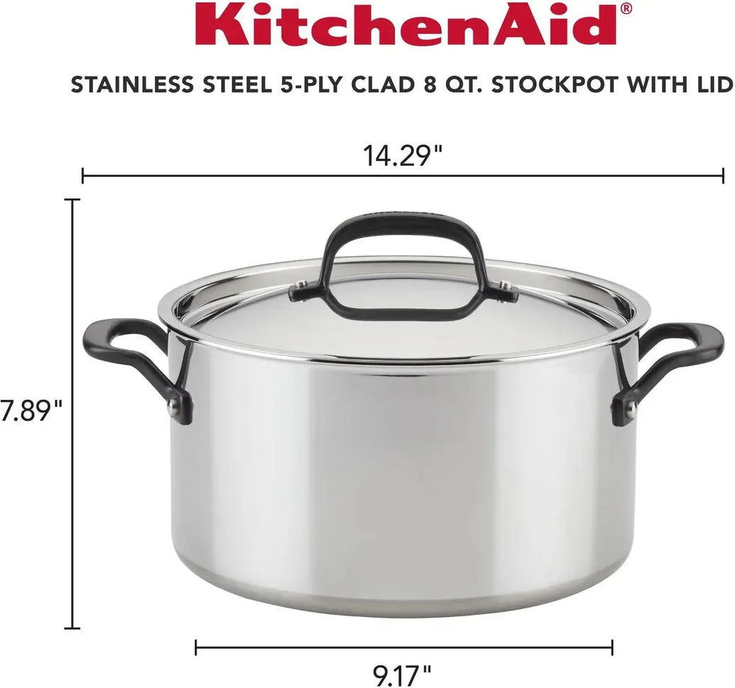 KitchenAid - 8 QT 5-Ply Clad Stainless Steel Stockpot with Lid - 30002-TF05