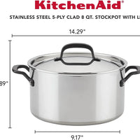 KitchenAid - 8 QT 5-Ply Clad Stainless Steel Stockpot with Lid - 30002-TF05