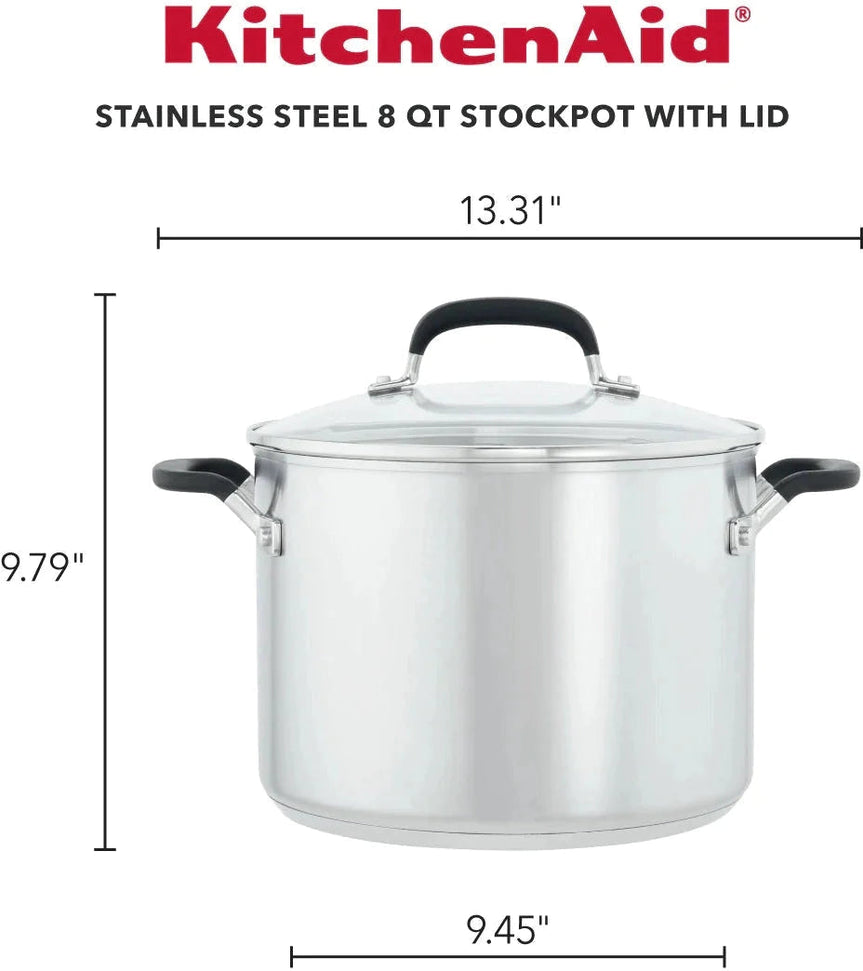 KitchenAid - 8 QT Brushed Stainless Steel Stock Pot with Measuring Marks and Lid - 71022-TF05