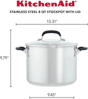 KitchenAid - 8 QT Brushed Stainless Steel Stock Pot with Measuring Marks and Lid - 71022-TF05