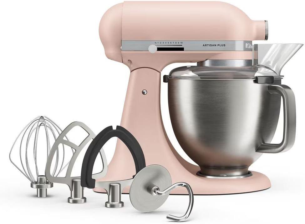 KitchenAid - Artisan Plus 5 QT Feather Pink Tilt-Head Stand Mixer with Accessories - KSM50PKVXFT