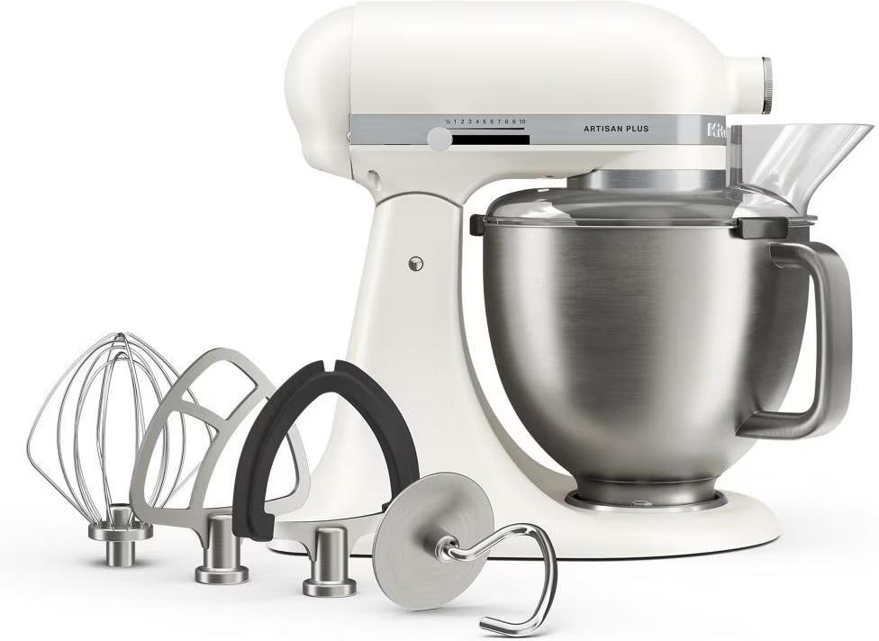 KitchenAid - Artisan Plus 5 QT Porcelain White Tilt-Head Stand Mixer with Accessories - KSM50PKVXPL
