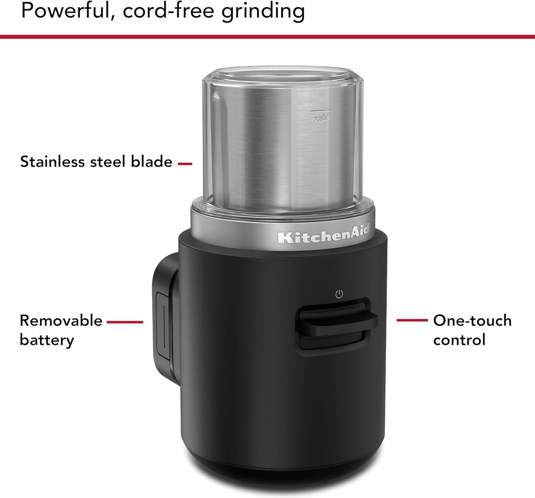 KitchenAid - Black Matte Cordless Blade Coffee Grinder - Battery Included - KBGR111BM - DISCONTINUED
