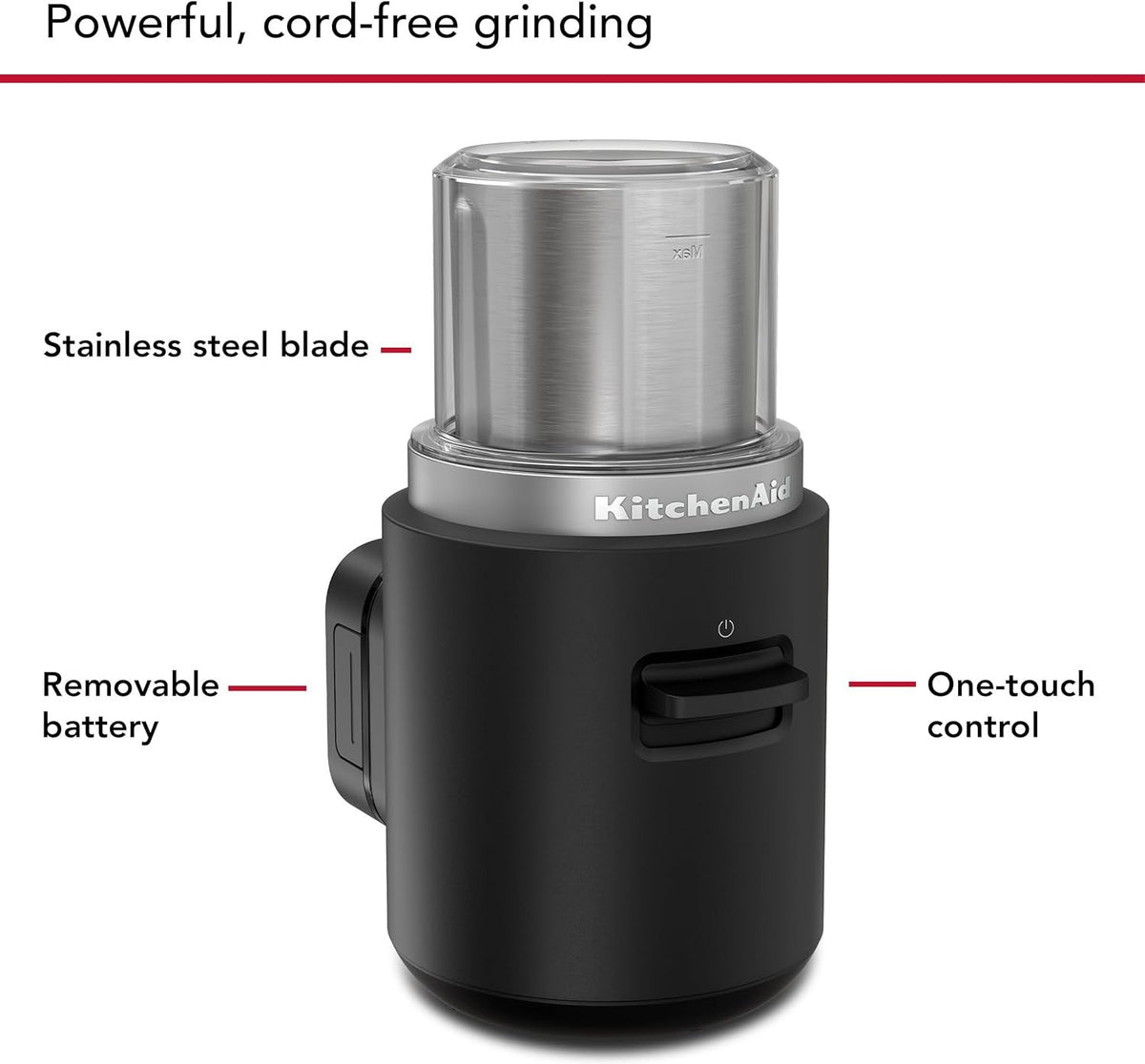KitchenAid - Black Matte Cordless Blade Coffee Grinder - Battery Included - KBGR111BM - DISCONTINUED