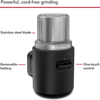 KitchenAid - Black Matte Cordless Blade Coffee Grinder - Battery Included - KBGR111BM - DISCONTINUED