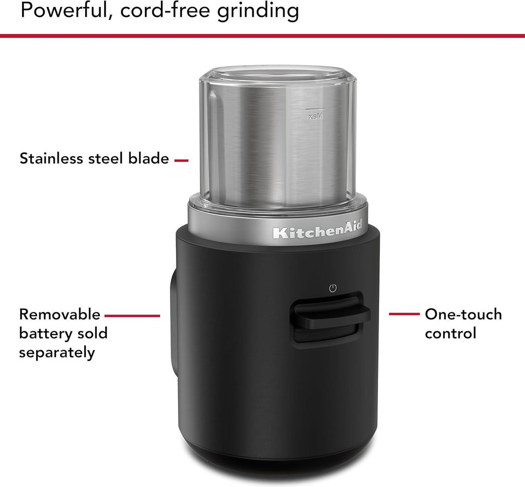 KitchenAid - Black Matte Cordless Blade Coffee Grinder - Battery Sold Separately - KBGR100BM