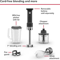 KitchenAid - Black Matte Cordless Hand Blender with Accessories - Battery Sold Separately - KHBRV05BM