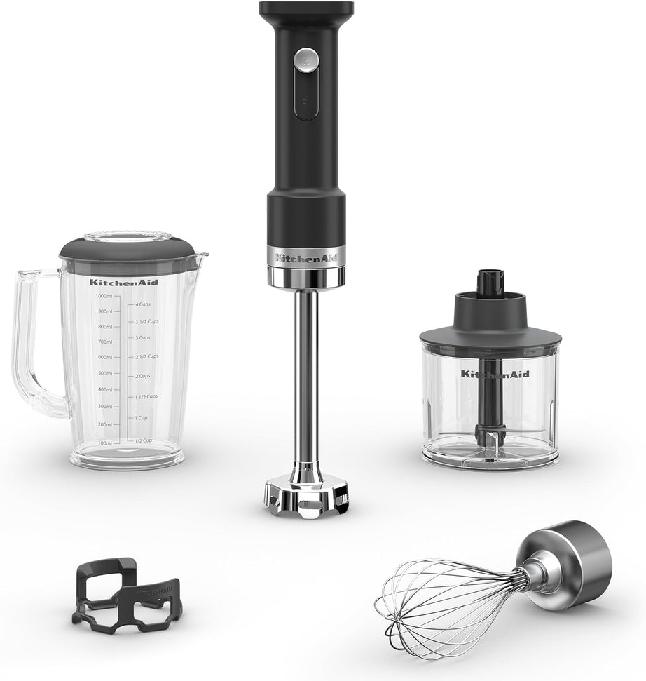 KitchenAid - Black Matte Cordless Hand Blender with Accessories - Battery Sold Separately - KHBRV05BM