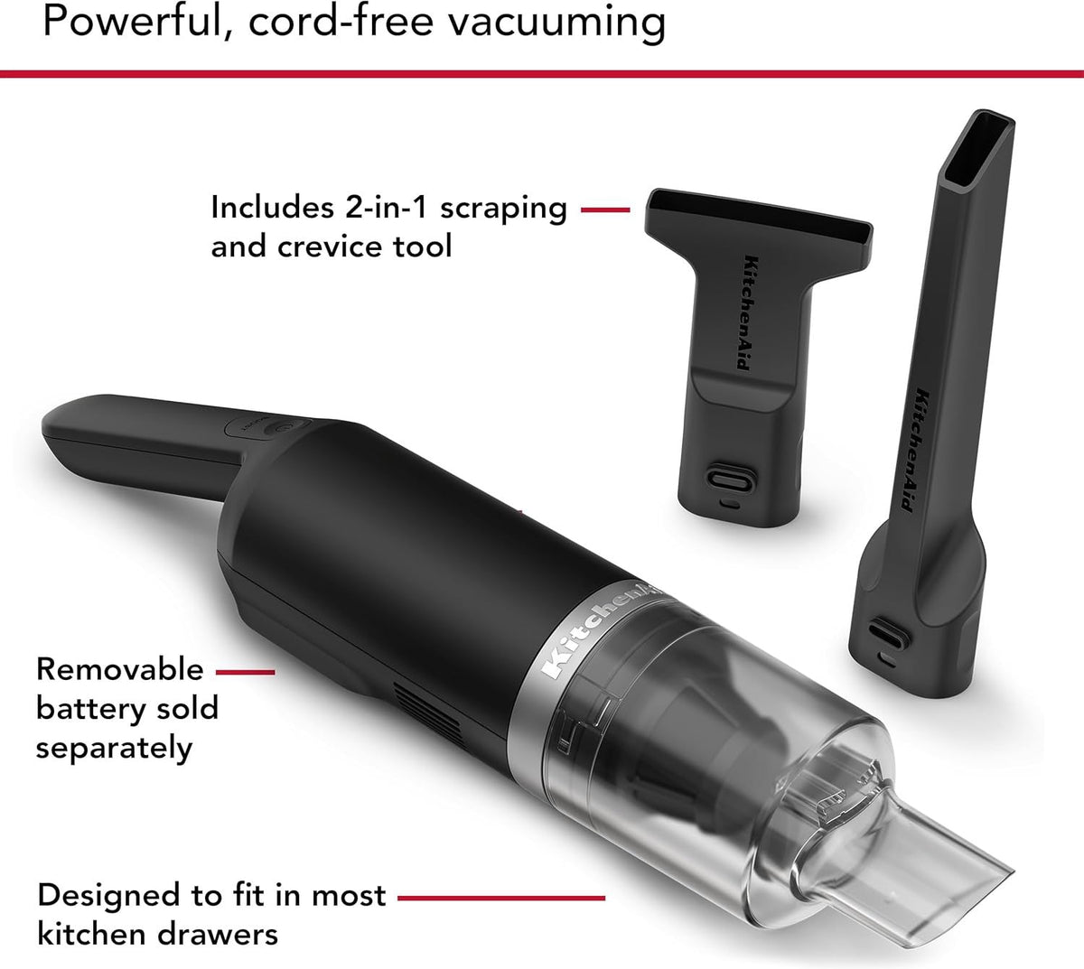 KitchenAid - Black Matte Cordless Kitchen Vacuum - Battery Sold Separately - KKVR100BM