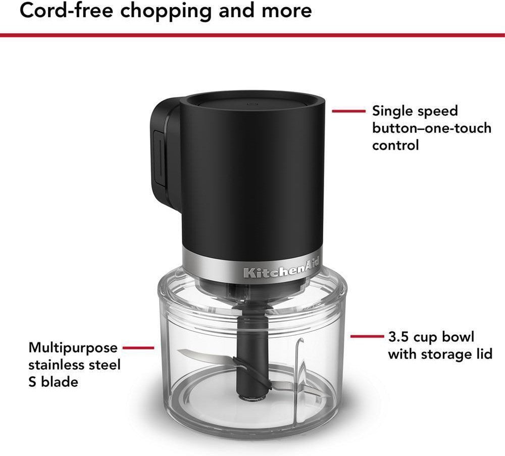 KitchenAid - Black Matte Cordless Top Down Chopper - Battery Included - KTCR351BM - DISCONTINUED