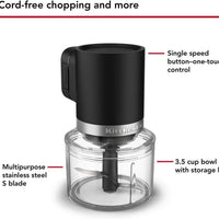 KitchenAid - Black Matte Cordless Top Down Chopper - Battery Included - KTCR351BM - DISCONTINUED