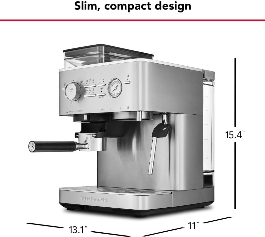 KitchenAid - Brushed Stainless Steel Semi-Automatic Espresso Machine with Burr Grinder - KES6551SX