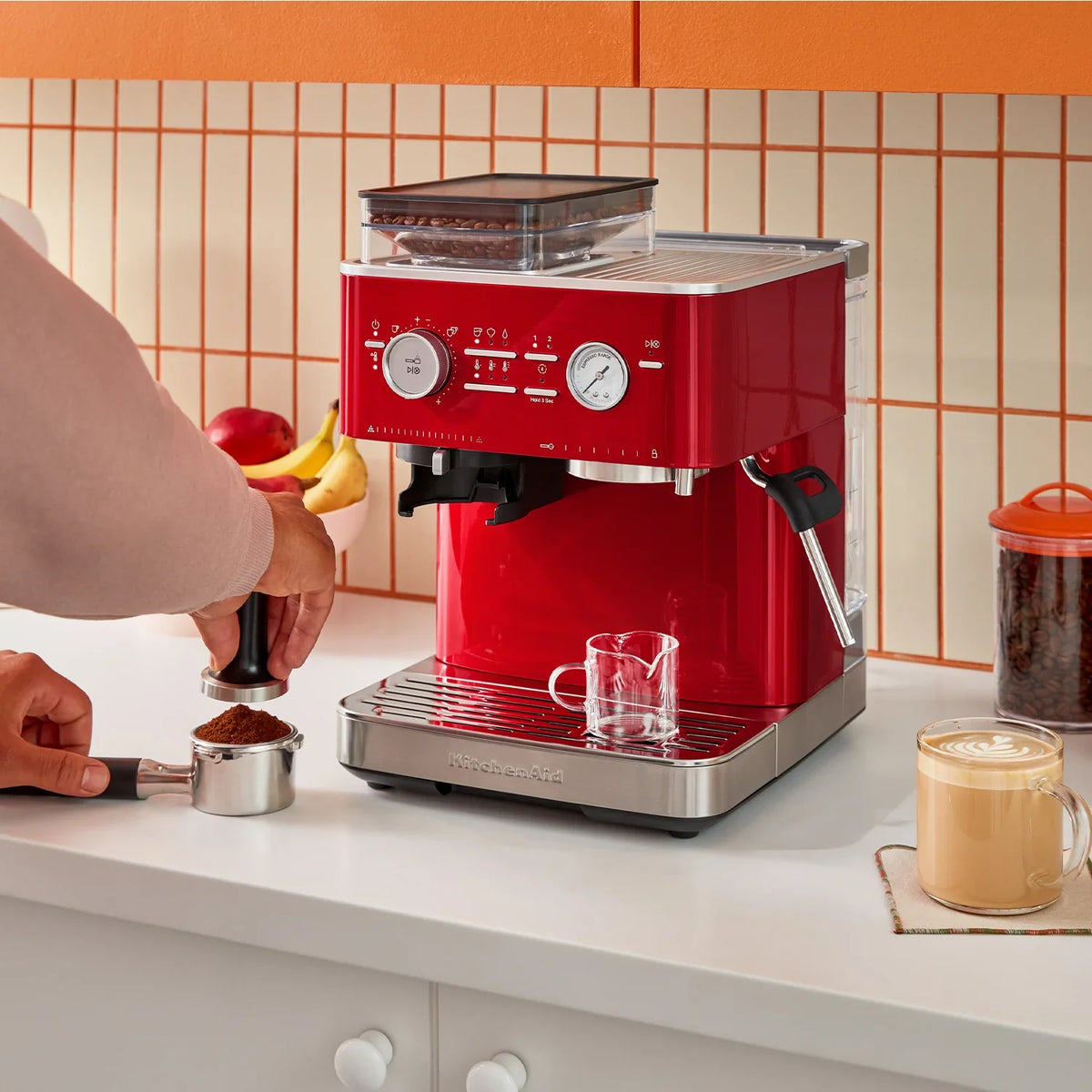 KitchenAid - Candy Apple Red Semi-Automatic Espresso Machine with Burr Grinder - KES6551CA