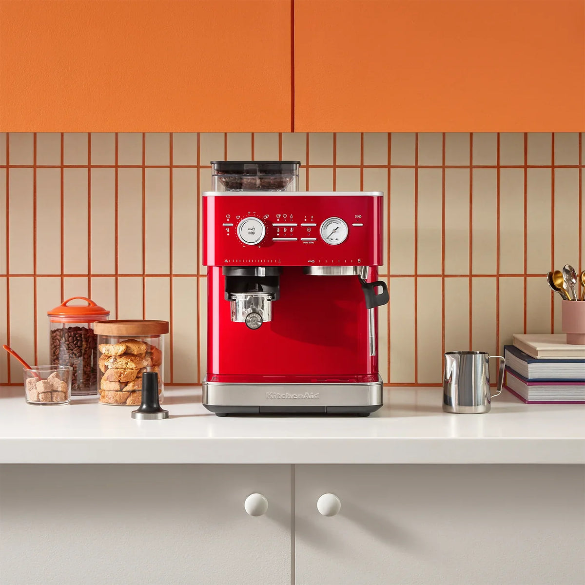 KitchenAid - Candy Apple Red Semi-Automatic Espresso Machine with Burr Grinder - KES6551CA