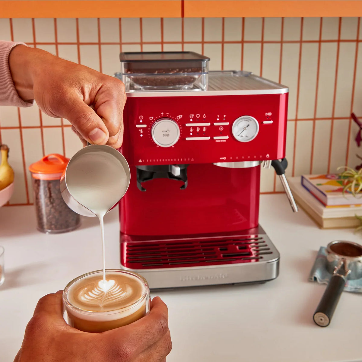 KitchenAid - Candy Apple Red Semi-Automatic Espresso Machine with Burr Grinder - KES6551CA