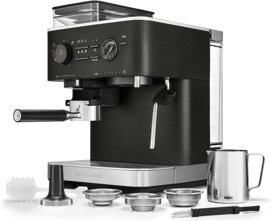 KitchenAid - Cast Iron Black Semi-Automatic Espresso Machine with Burr Grinder - KES6551BK