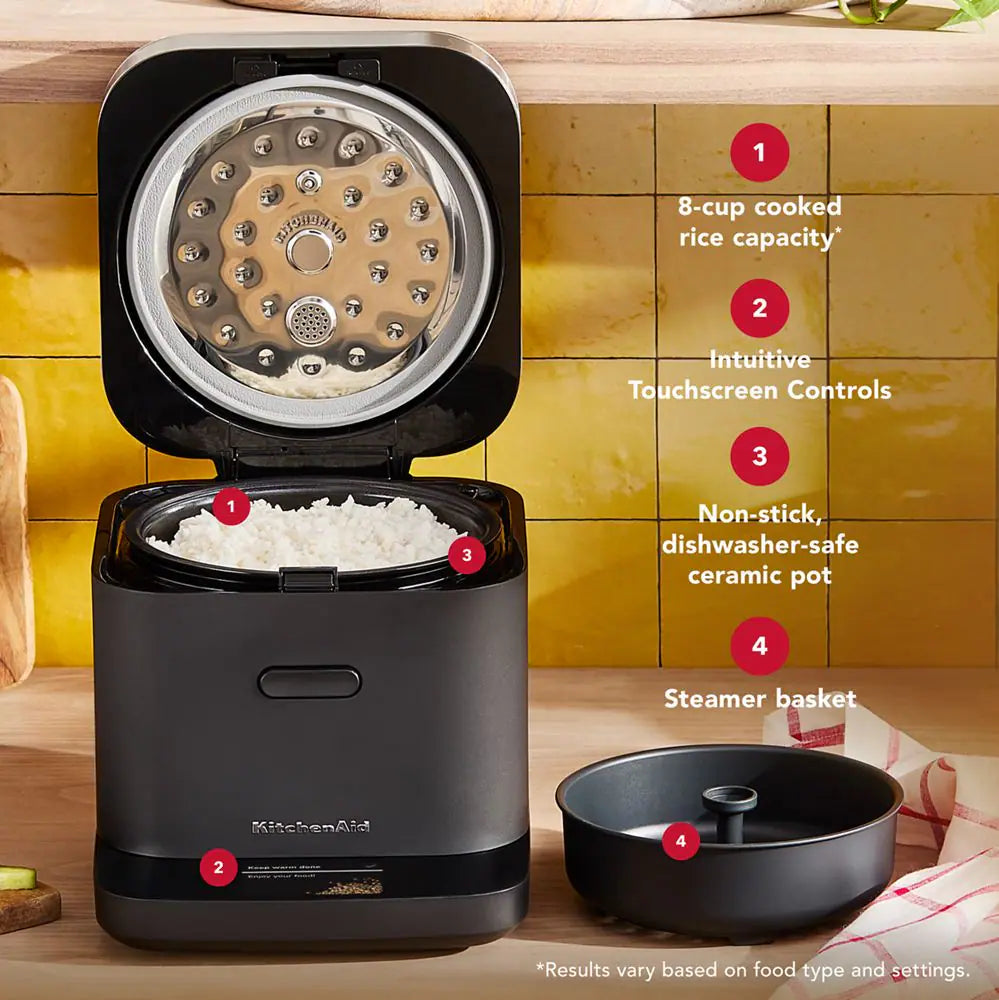 KitchenAid - Compact Grain and Rice Cooker, Black Matte - KGC2154BM