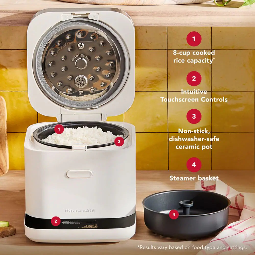 KitchenAid - Compact Grain and Rice Cooker, Porcelain White - KGC2154PL