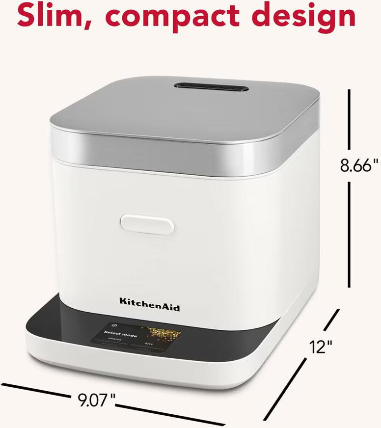 KitchenAid - Compact Grain and Rice Cooker, Porcelain White - KGC2154PL