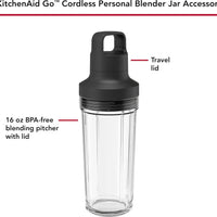 KitchenAid - KitchenAid Go Cordless Black Matte Personal Blender Jar, 16 oz with Travel Lid - KSBRJA16BM
