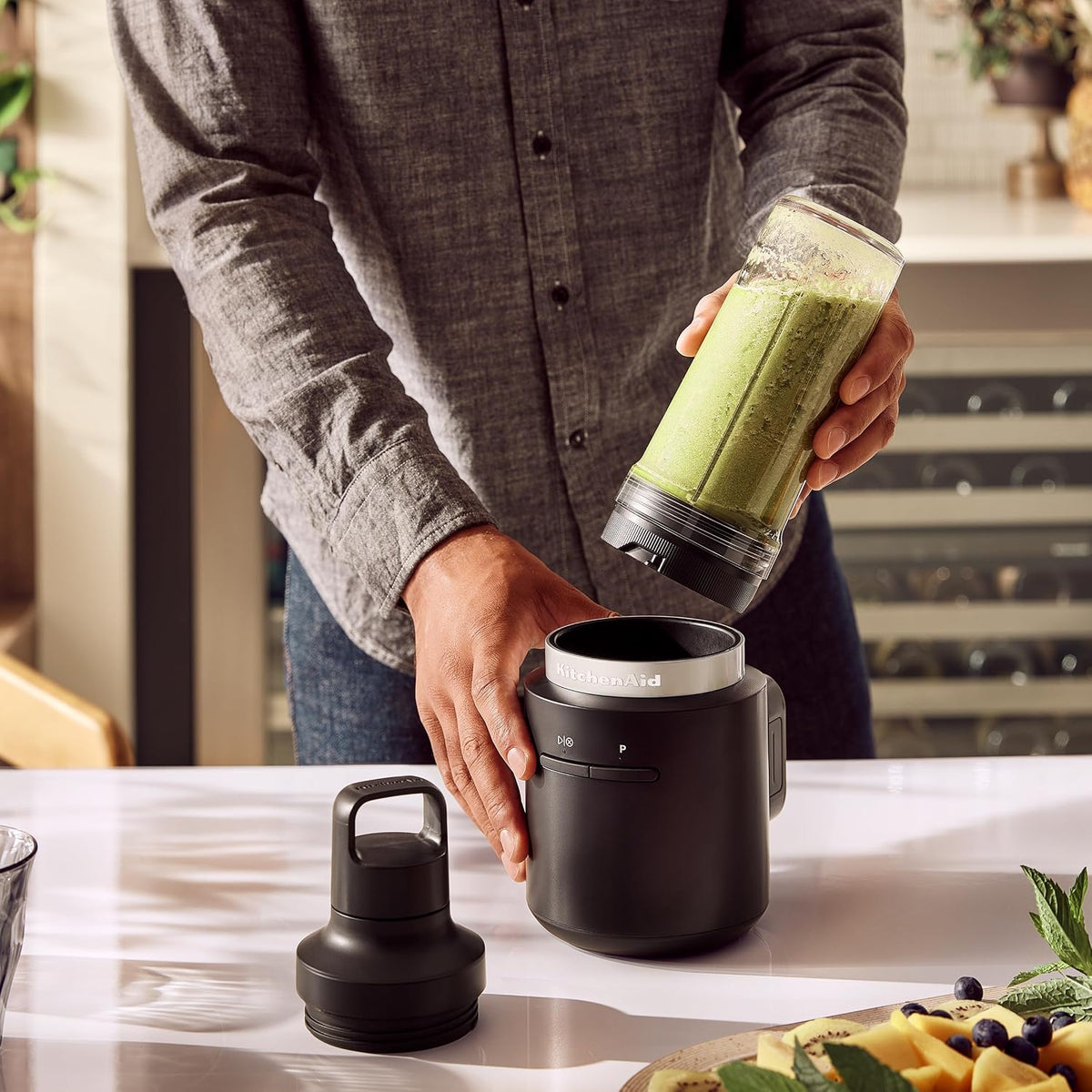 KitchenAid - KitchenAid Go Cordless Black Matte Personal Blender Jar, 16 oz with Travel Lid - KSBRJA16BM