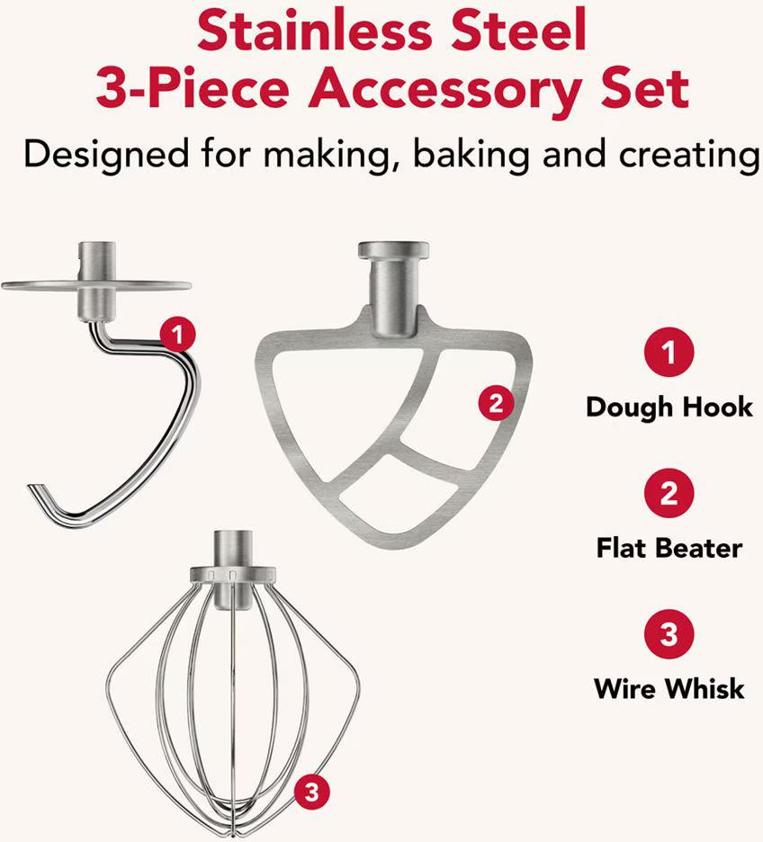 KitchenAid - Stainless Steel 3-Piece Accessory Set with 6-Wire Whip, Dough Hook - KSMTH3PSS