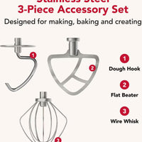 KitchenAid - Stainless Steel 3-Piece Accessory Set with 6-Wire Whip, Dough Hook - KSMTH3PSS