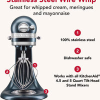 KitchenAid - Stainless Steel 6-Wire Whip for 4.5 and 5 Quart Tilt-Head Stand Mixers - KSMTHWWSS