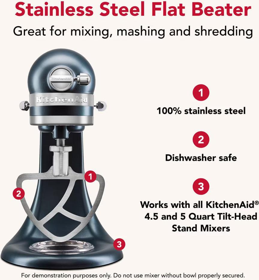 KitchenAid - Stainless Steel Flat Beater for 4.5 and 5 Quart Tilt-Head Stand Mixers - KSMTHFBSS