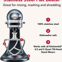 KitchenAid - Stainless Steel Flat Beater for 4.5 and 5 Quart Tilt-Head Stand Mixers - KSMTHFBSS